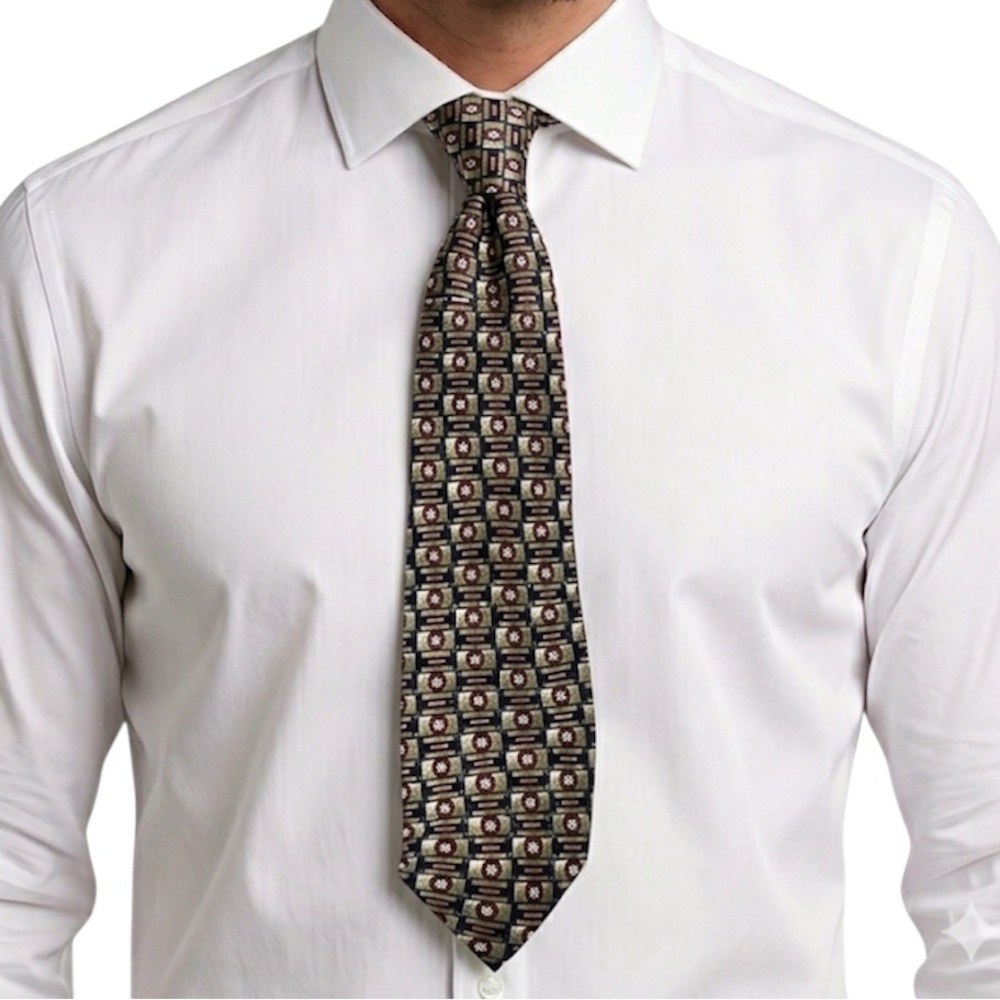 Duomo Milano 100% Silk Handmade Classic Men Patterned Tie in Black and Burgundy